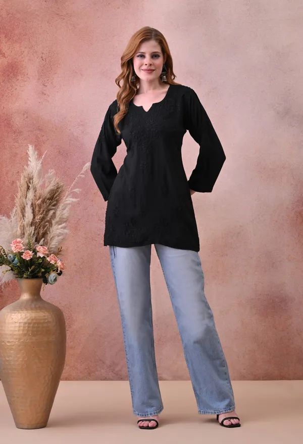 Black_Rayon_Chikankari_Short_Kurta