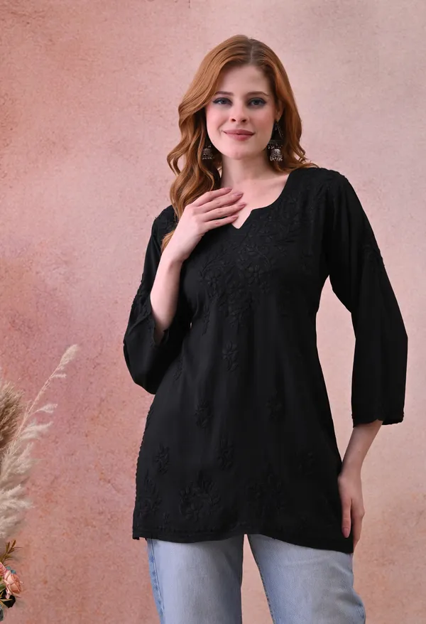 Black_Rayon_Chikankari_Short_Kurta