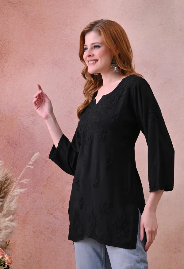 Black_Rayon_Chikankari_Short_Kurta
