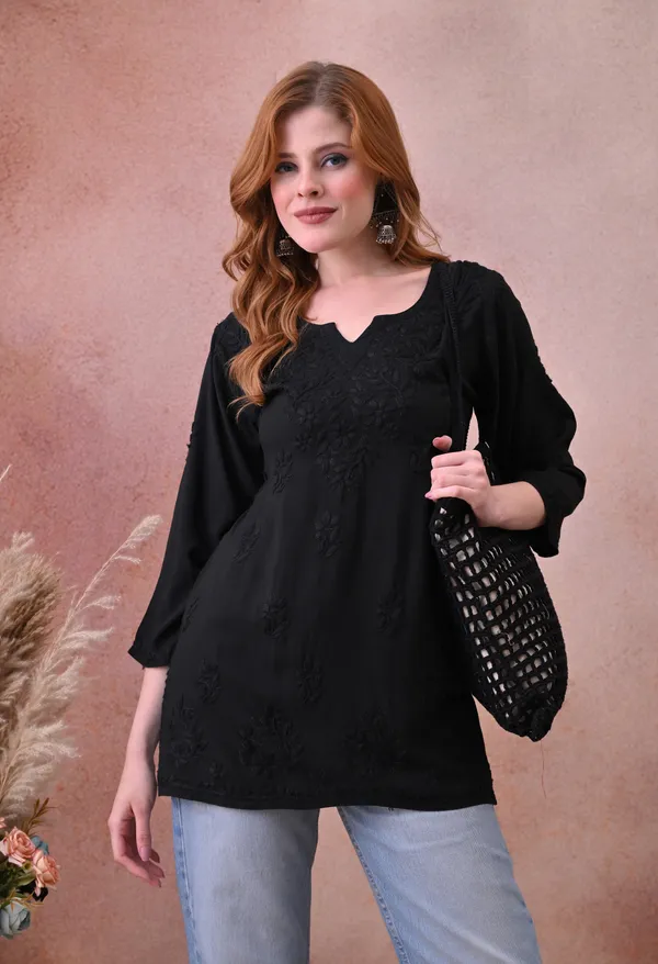 Black_Rayon_Chikankari_Short_Kurta