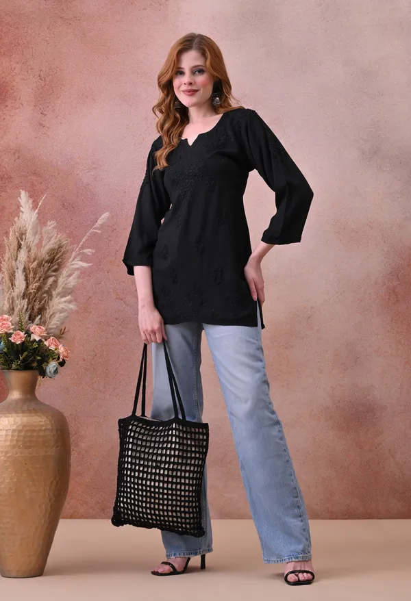 Black_Rayon_Chikankari_Short_Kurta