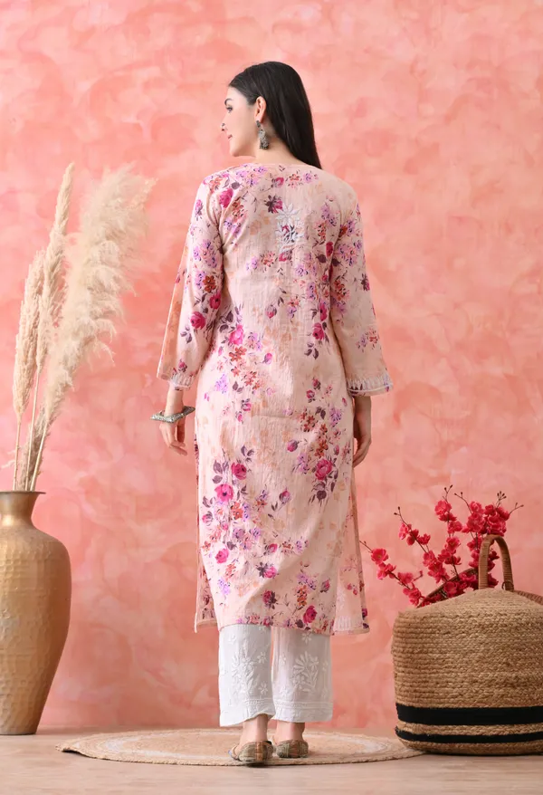 Hand_Embroidered_Chikankari_Mulmul_Floral_Print_Kurta-Orange