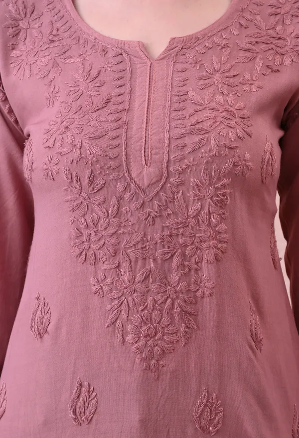 Light_Brown_Rayon_Chikankari_Short_Kurta
