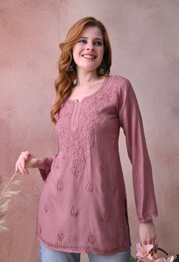 Light_Brown_Rayon_Chikankari_Short_Kurta