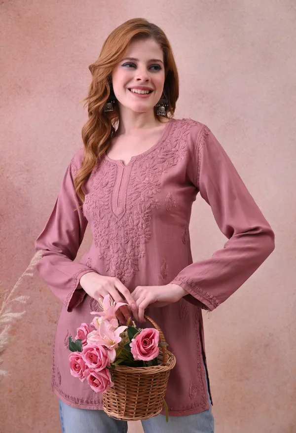 Light_Brown_Rayon_Chikankari_Short_Kurta