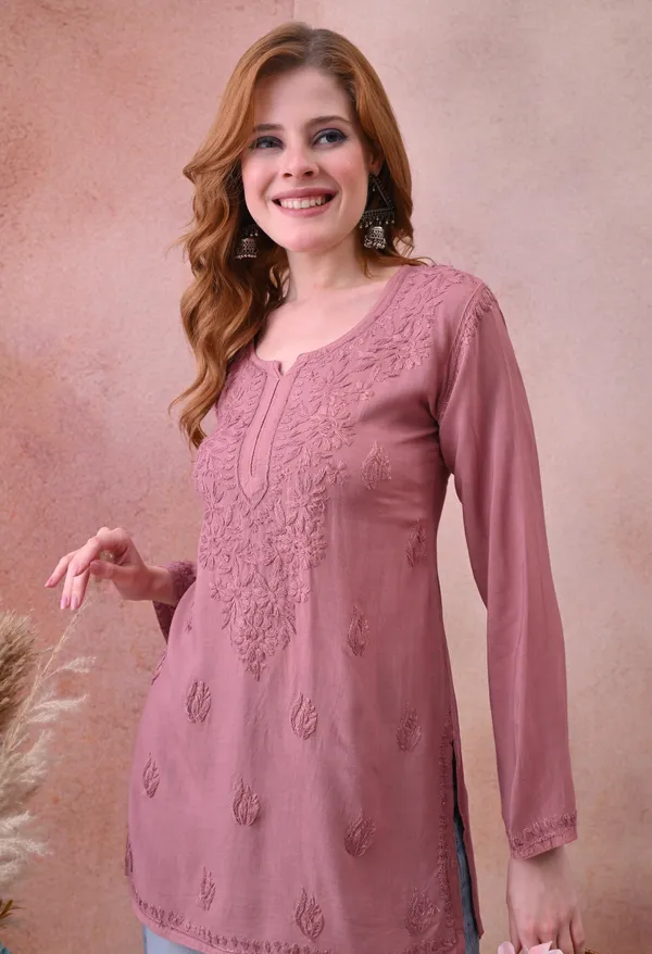 Light_Brown_Rayon_Chikankari_Short_Kurta