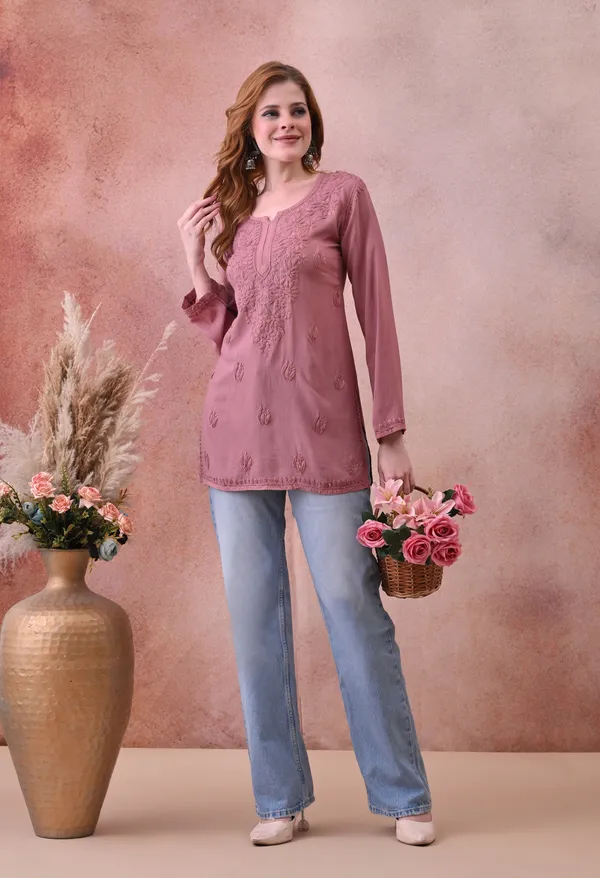 Light_Brown_Rayon_Chikankari_Short_Kurta