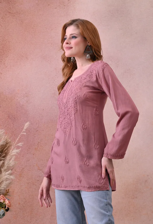 Light_Brown_Rayon_Chikankari_Short_Kurta