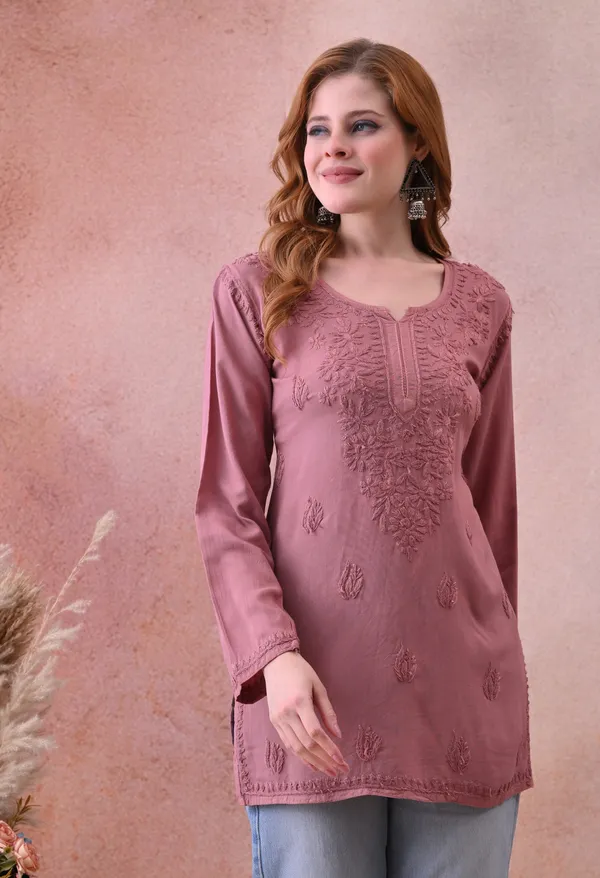 Light_Brown_Rayon_Chikankari_Short_Kurta