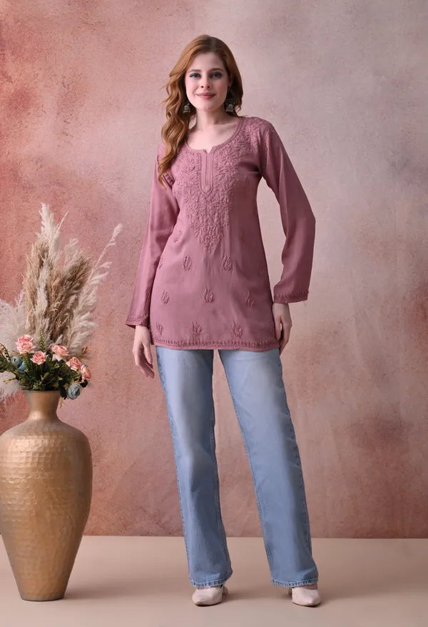 Light_Brown_Rayon_Chikankari_Short_Kurta