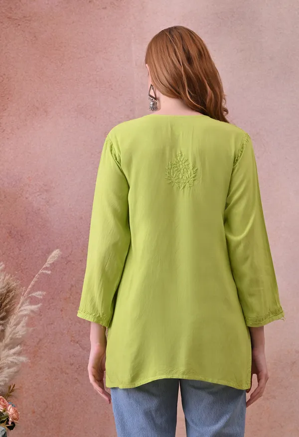 Parrot_Green_Rayon_Chikankari_Short_Kurta