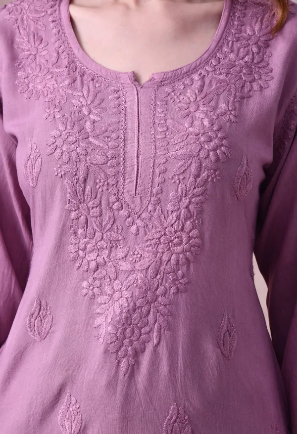 Purple_Green_Rayon_Chikankari_Short_Kurta