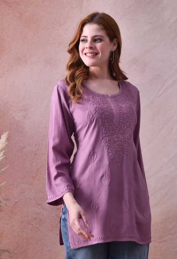 Purple_Green_Rayon_Chikankari_Short_Kurta
