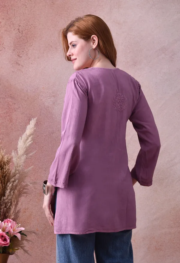 Purple_Green_Rayon_Chikankari_Short_Kurta