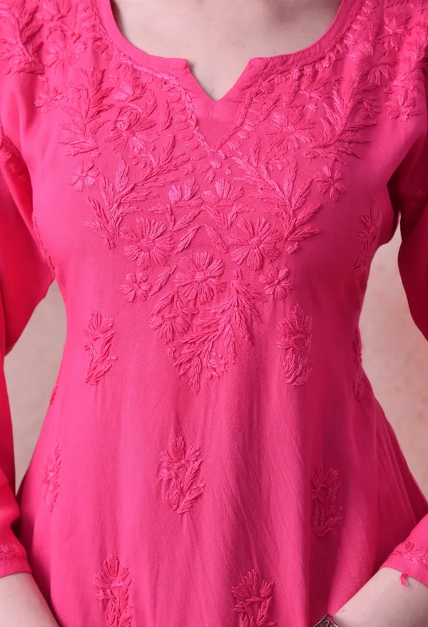 Rani_Pink_Rayon_Chikankari_Short_Kurta