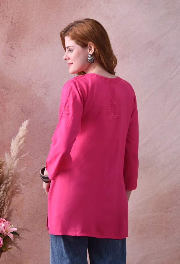 Rani_Pink_Rayon_Chikankari_Short_Kurta