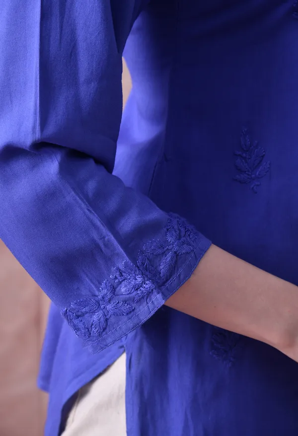 Royal_Blue_Rayon_Chikankari_Short_Kurta