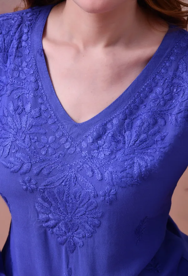 Royal_Blue_Rayon_Chikankari_Short_Kurta