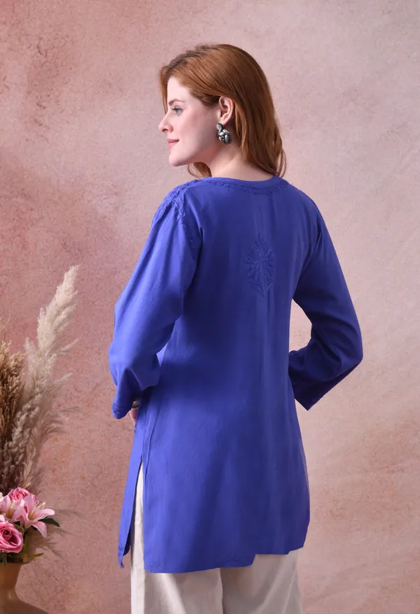 Royal_Blue_Rayon_Chikankari_Short_Kurta