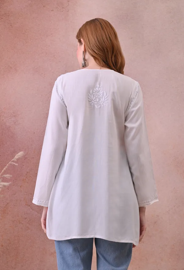 White_Rayon_Chikankari_Short_Kurta