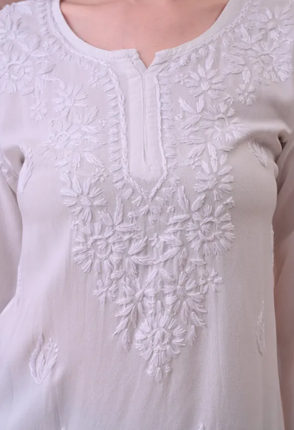 White_Rayon_Chikankari_Short_Kurta