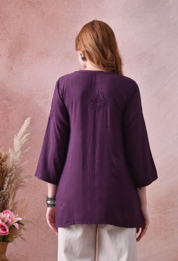 Wine_Rayon_Chikankari_Short_Kurta