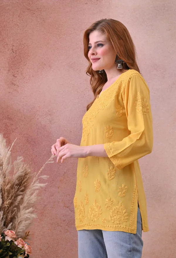 Yellow_Rayon_Chikankari_Short_Kurta