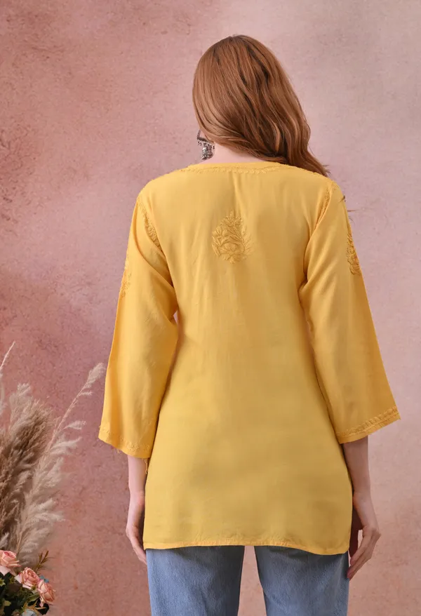 Yellow_Rayon_Chikankari_Short_Kurta