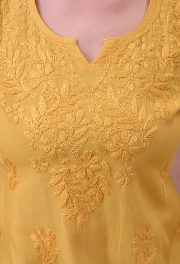 Yellow_Rayon_Chikankari_Short_Kurta