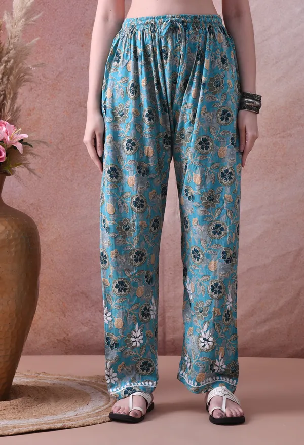 Aqua_Bloom_Hand-Embroidered_Chikankari_Rayon_Kurta_&_Pant_Set