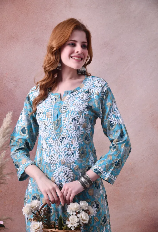 Aqua_Bloom_Hand-Embroidered_Chikankari_Rayon_Kurta_&_Pant_Set