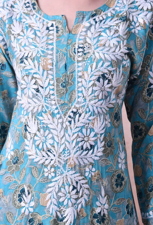 Aqua_Bloom_Hand-Embroidered_Chikankari_Rayon_Kurta_&_Pant_Set