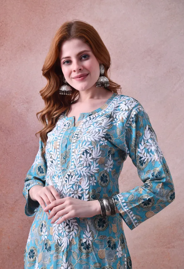 Aqua_Bloom_Hand-Embroidered_Chikankari_Rayon_Kurta_&_Pant_Set