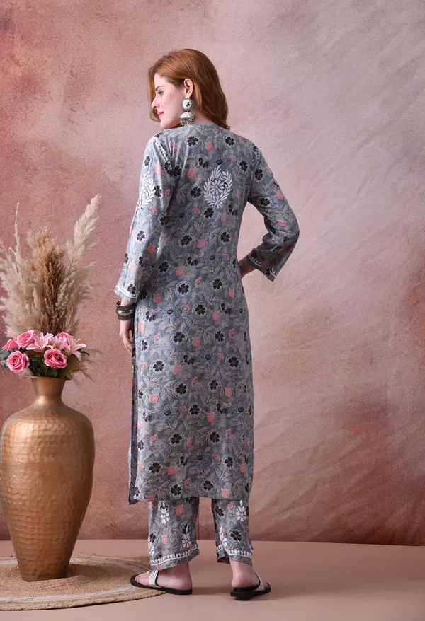 Grey_Hand-Embroidered_Chikankari_Rayon_Kurta_&_Pant_Set