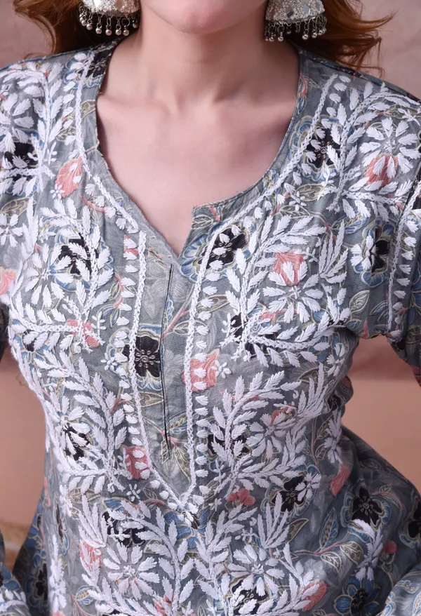 Grey_Hand-Embroidered_Chikankari_Rayon_Kurta_&_Pant_Set