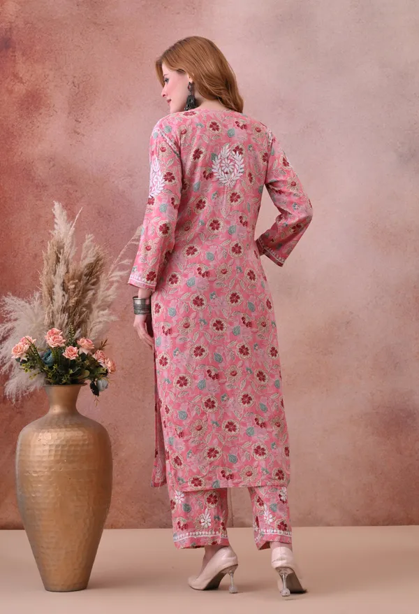 Pink_Hand-Embroidered_Chikankari_Rayon_Kurta_&_Pant_Set