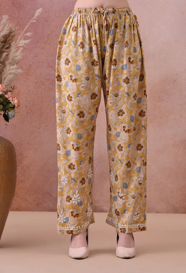 Yellow_Hand-Embroidered_Chikankari_Rayon_Kurta_&_Pant_Set