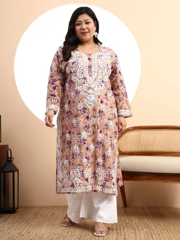 Women_Peach_Floral_Hand-Embroidered_Chikankari_Mulmul_Kurta