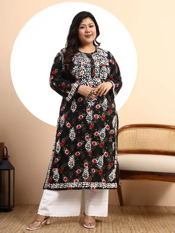 Women_Black_Floral_Hand-Embroidered_Chikankari_Mulmul_Kurta