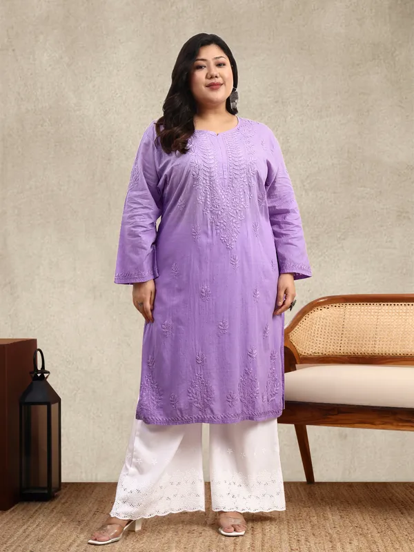 Purple_Ombre_Dobby_Cotton_Plus_Size_Hand_Embroidered_Chikankari_Kurta