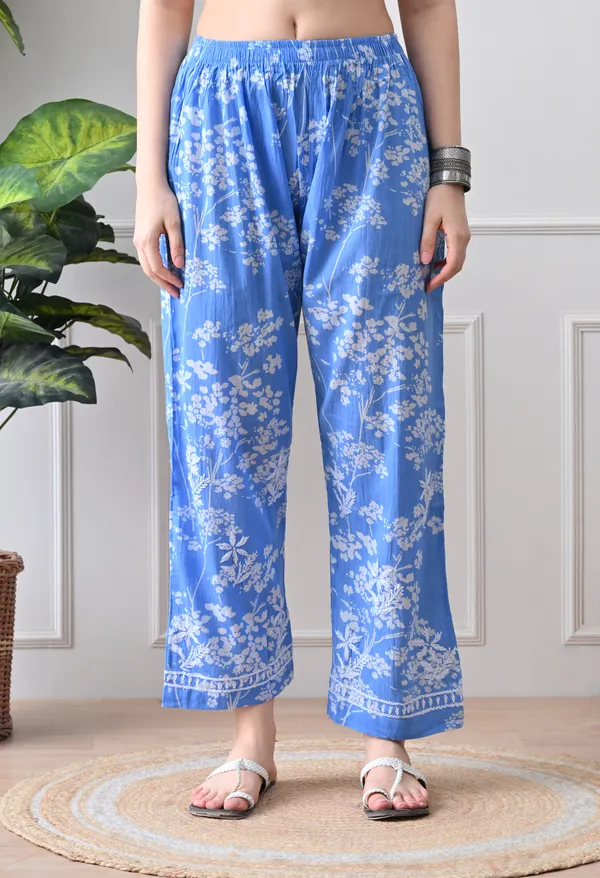 Hand_Embroidered_Chikankari_Mulmul_Plazo_Set-Dark_Blue