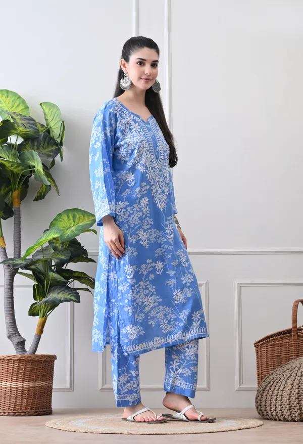 Hand_Embroidered_Chikankari_Mulmul_Plazo_Set-Dark_Blue
