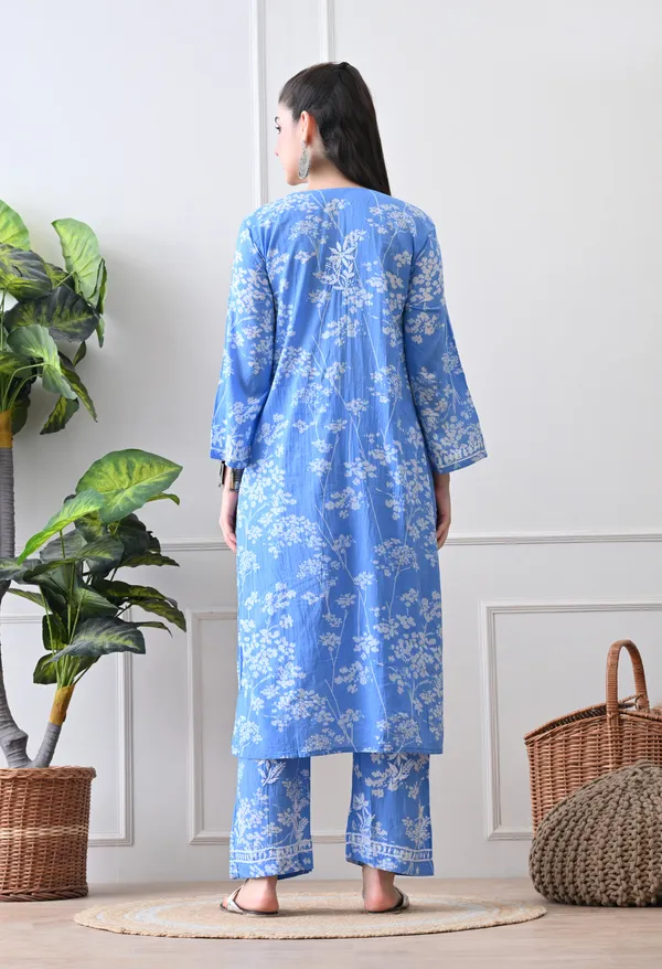 Hand_Embroidered_Chikankari_Mulmul_Plazo_Set-Dark_Blue
