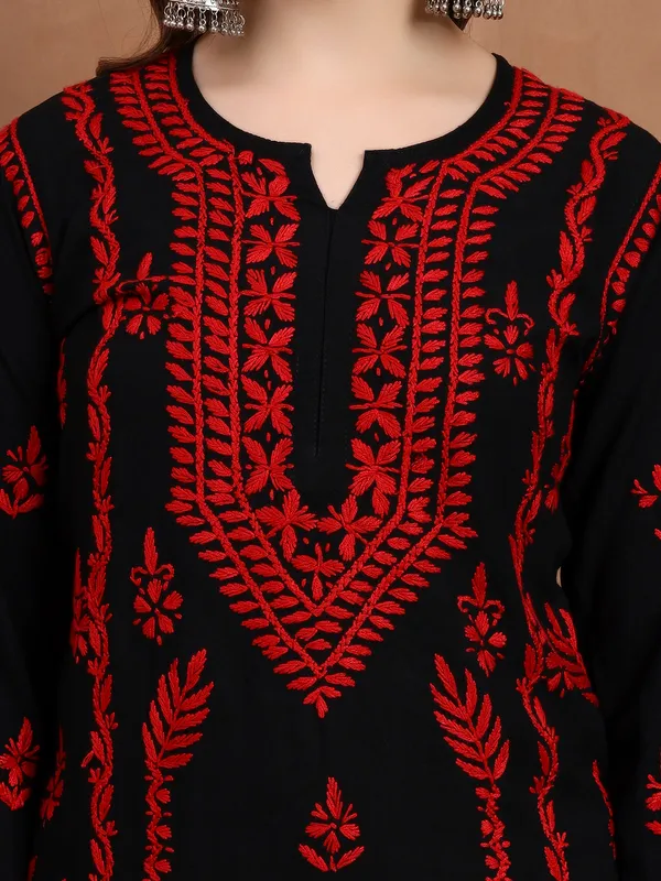 Black_&_Red_Hand_Embroidered_Chikankari_Rayon_Kurta_Set