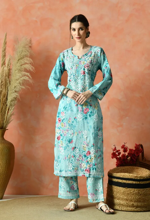 Pastel_Blossom_Hand_Embroidered_Mulmul_Kurta_Set-Blue