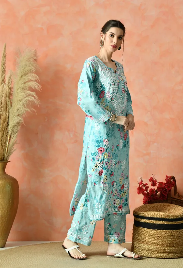 Pastel_Blossom_Hand_Embroidered_Mulmul_Kurta_Set-Blue