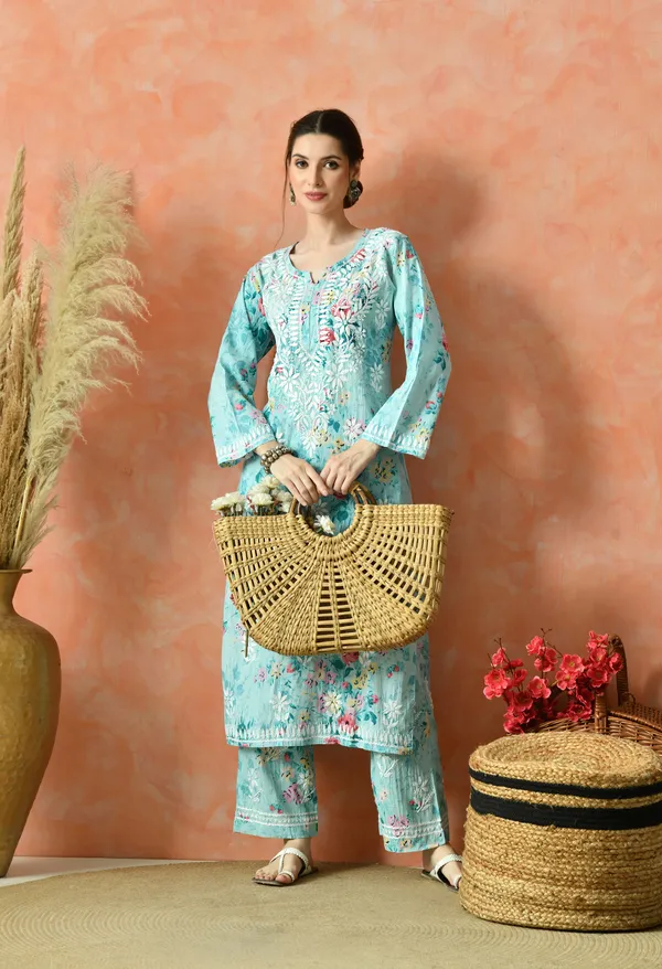 Pastel_Blossom_Hand_Embroidered_Mulmul_Kurta_Set-Blue