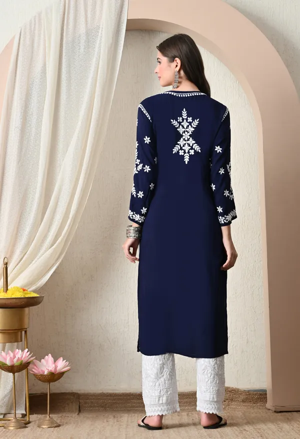 Syrish_Navy_Blue_Hand-Embroidered_Chikankari_Modal_Kurta