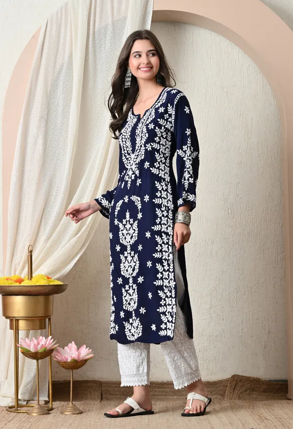 Syrish_Navy_Blue_Hand-Embroidered_Chikankari_Modal_Kurta
