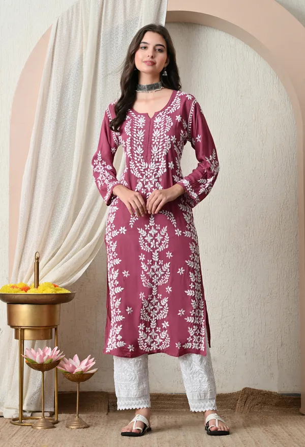 Syrish_Onion_Pink_Hand-Embroidered_Chikankari_Modal_Kurta